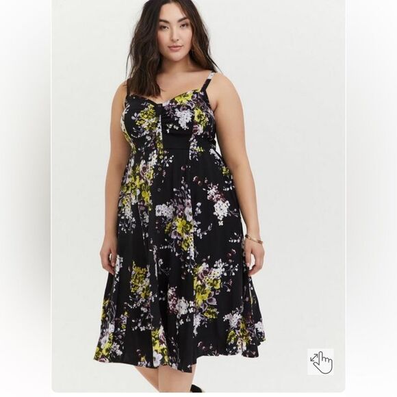 Torrid Midi Challis Floral Button-Front Dress - Picture 1 of 6